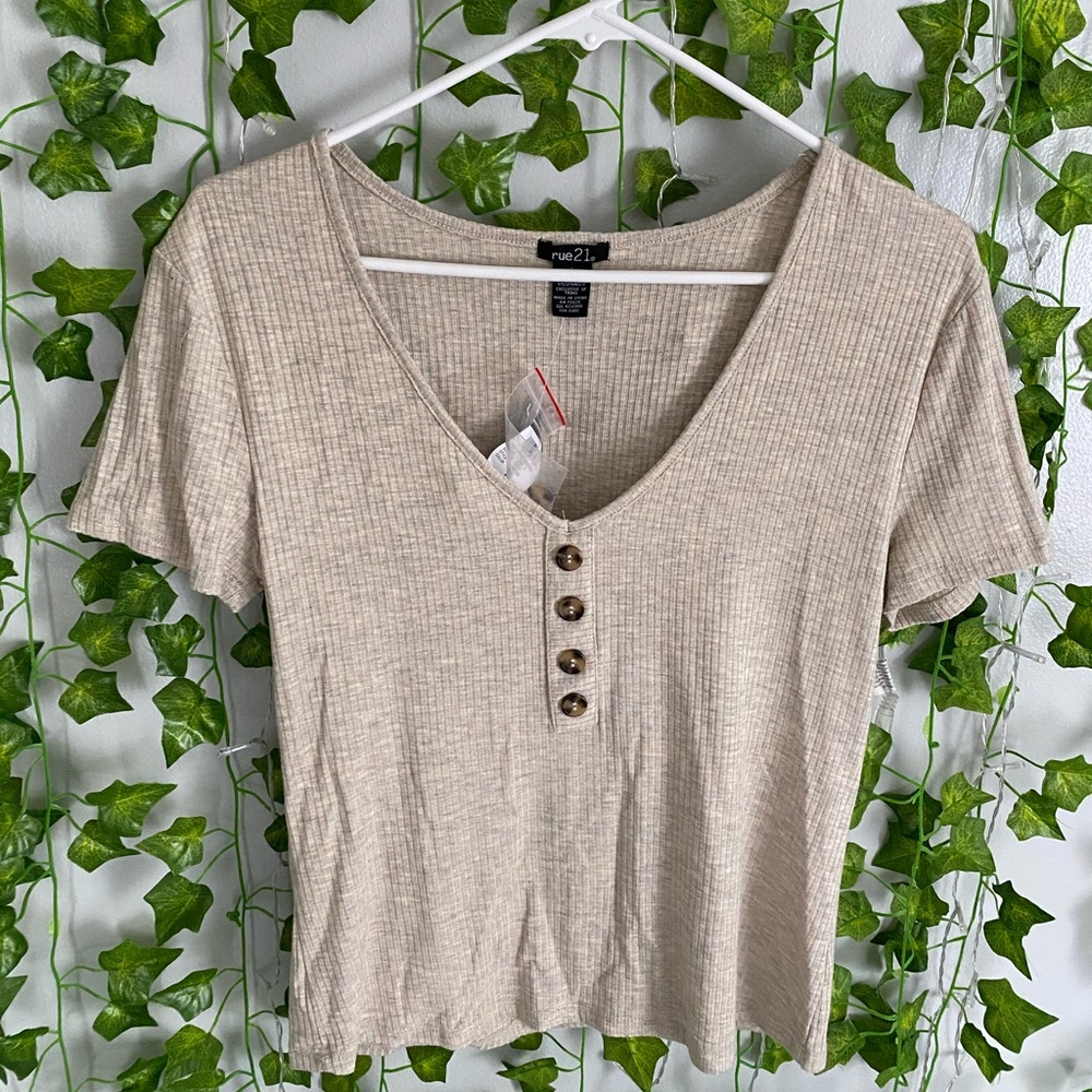 Cream T-Shirt with buttons